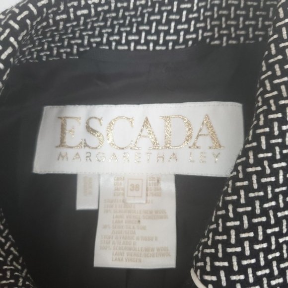 Vintage Escada black and white plaid wool silk patterned blazer - Picture 11 of 13